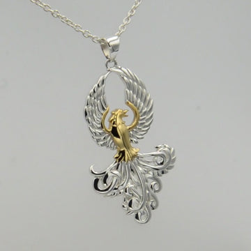 Majestic Phoenix Silver and 14K Gold Accent Pendant MPD5071
